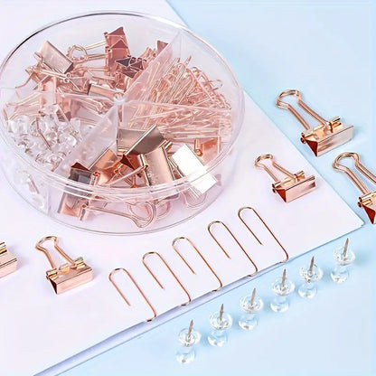 طقم دبابيس متنوعة box Binder Clips Paper Clamp Push Pins Sets