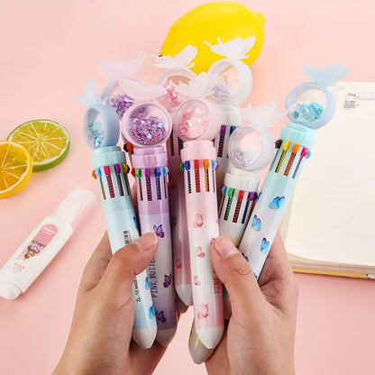 قلم الفراشة متعدد الألوان  Butterfly Ballpoint Pen Student Sequin Press Pen