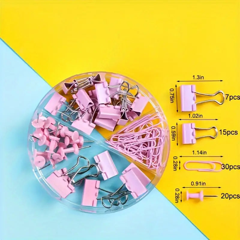طقم دبابيس متنوعة box Binder Clips Paper Clamp Push Pins Sets