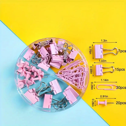 طقم دبابيس متنوعة box Binder Clips Paper Clamp Push Pins Sets