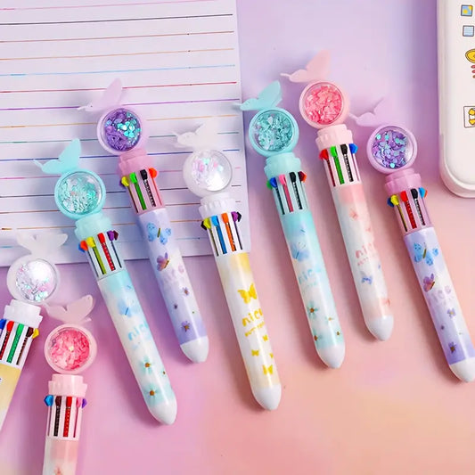 قلم الفراشة متعدد الألوان  Butterfly Ballpoint Pen Student Sequin Press Pen