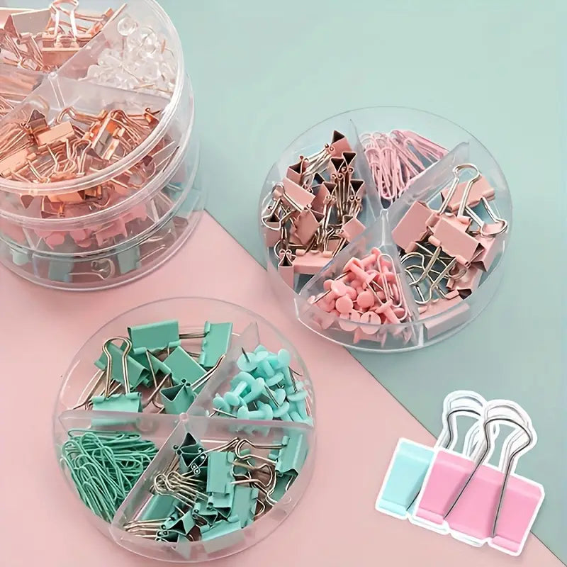 طقم دبابيس متنوعة box Binder Clips Paper Clamp Push Pins Sets