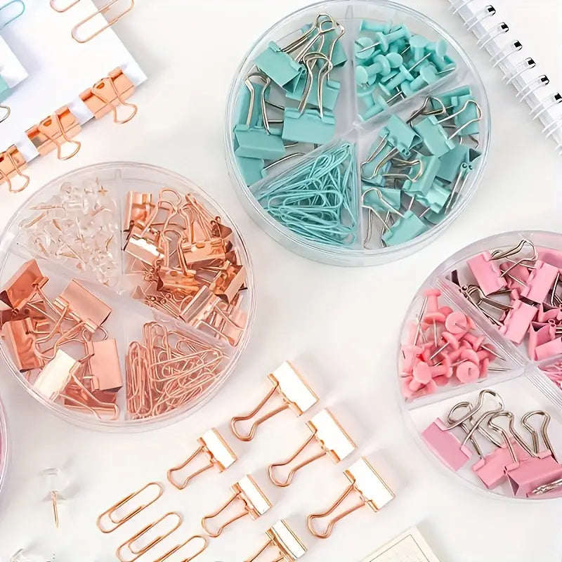 طقم دبابيس متنوعة box Binder Clips Paper Clamp Push Pins Sets