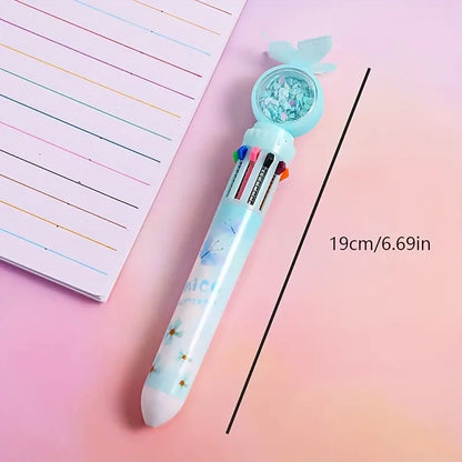 قلم الفراشة متعدد الألوان  Butterfly Ballpoint Pen Student Sequin Press Pen