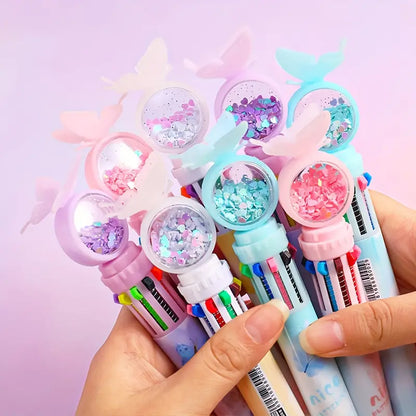 قلم الفراشة متعدد الألوان  Butterfly Ballpoint Pen Student Sequin Press Pen